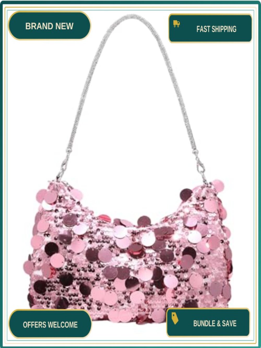 Women's Sparkly Sequin Evening Clutch Zip Wedding Party Handbag